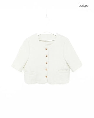 Heart gold button short-sleeved tweed jacket