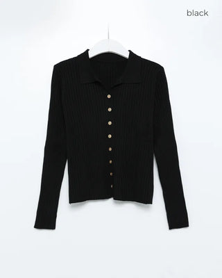 Ribbed collar button slim cardigan