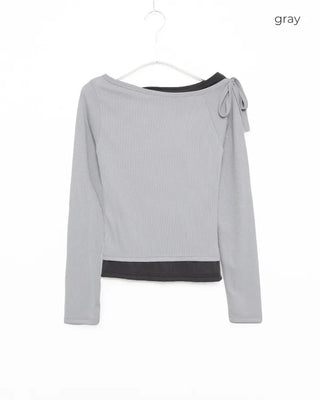 Boat neck layered long-sleeve T-shirt