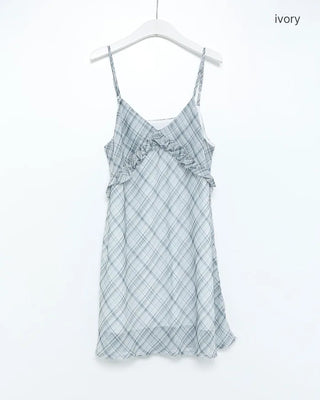 Frilled check camisole mini dress