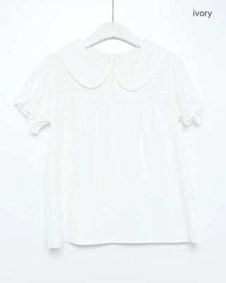 Button-up bust gathered yoke puff blouse