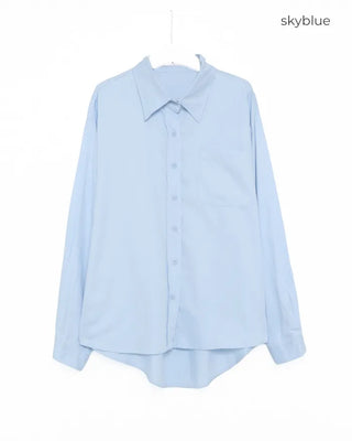Patch bust pocket round hem shirt