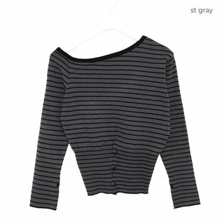 Striped Button One-Shoulder T-Shirt
