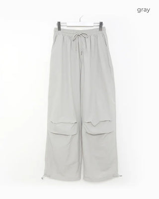 (Unisex) Nylon Wide-Leg Pants with Elastic Waistband