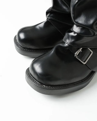 Buckle Point Leather Mid-Calf Boots