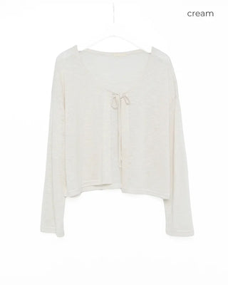 Ribbon knot sheer knit cardigan