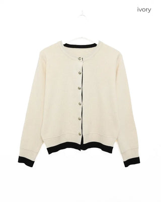 Hem two-tone round button cardigan