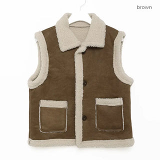 Square pocket sheepskin vest