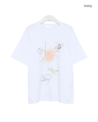 Loose-fitting printed short-sleeved T-shirt