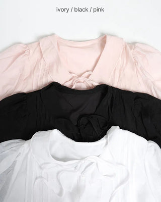 Pintuck ruffle bow tie blouse