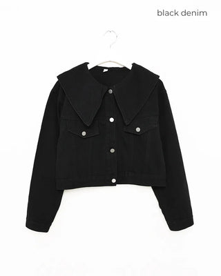 Big Collar Cropped Denim Jacket