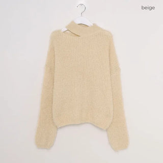 Fluffy Slit Half-Neck Knit
