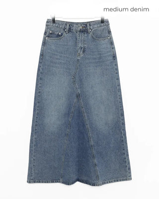 Slit maxi denim skirt