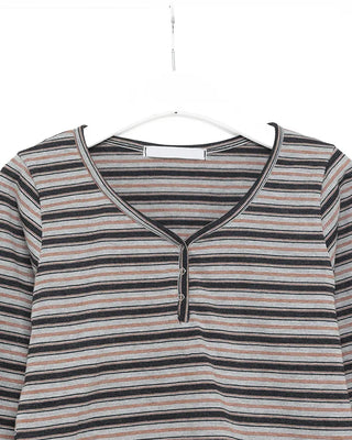 Henley neck double striped semi-cropped cut and sew
