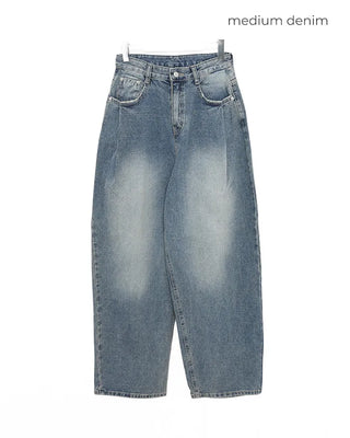 Side-tuck wide denim pants