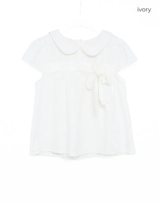 Cap puff sleeve ribbon flare blouse