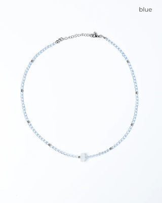 Clear Beads & Silver Flower Necklace