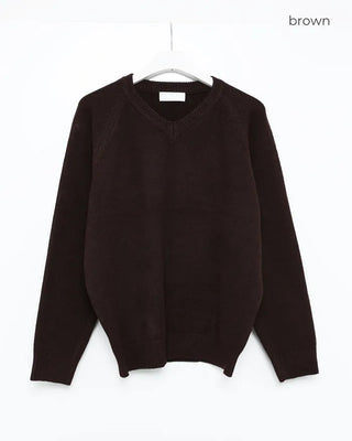 (Unisex) V-neck raglan high-gauge knit