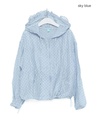Polka Dot See-Through Frill Zip Hoodie