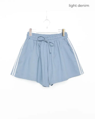 Two-line track elastic waist shorts