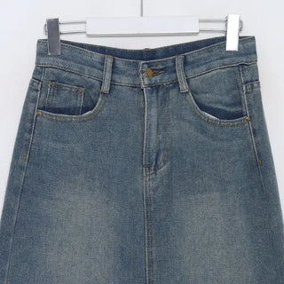Front slit denim long skirt