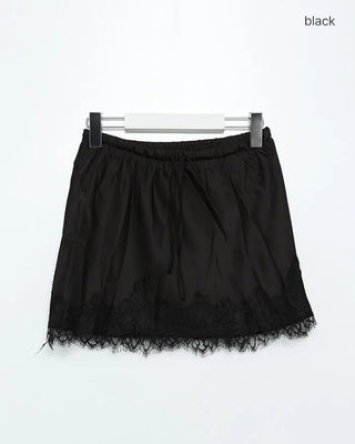 Satin lace mini skirt