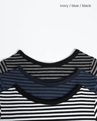 Boat neck striped long cut and sew