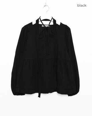 Neck tie & square neck half-button peplum