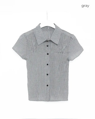 Checked Shirring Short-Sleeve Shirt