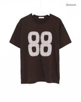 (Unisex) Number Patch Work Loose Fit Short Sleeve T-Shirt