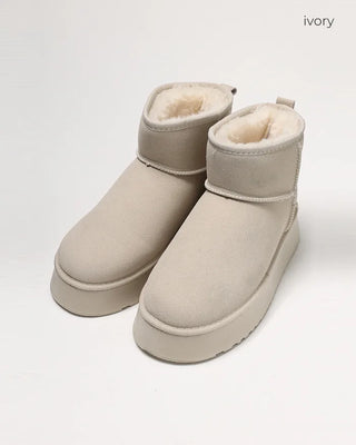 Inner fleece ankle-cut high-sole sheepskin boots
