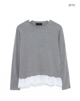 Lace tiered long t-shirt