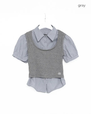 Knit bustier layered shirt