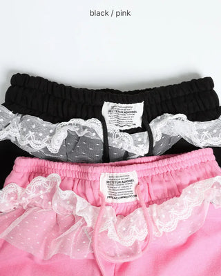 Elastic waist lace detail layered sweatpants