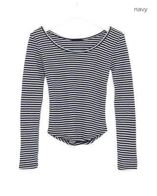 U-neck striped long-sleeved T-shirt