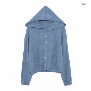 Checked string hooded shirt