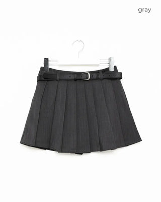 Belted pleated mini skirt