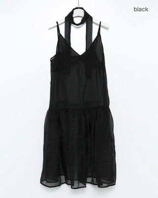 See-through gathered yoke camisole dress