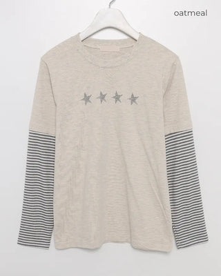 Striped Sleeve Layered T-Shirt