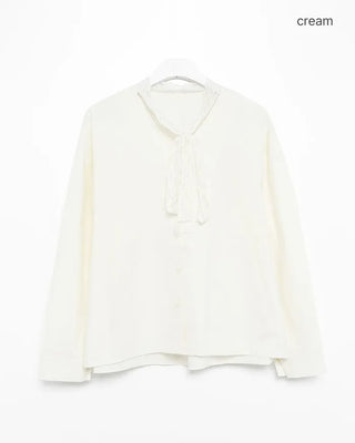 Lace tie set V-neck cotton blouse