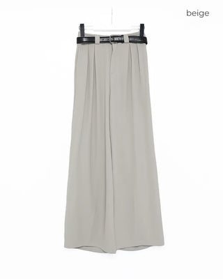 Wide pintuck belted slacks