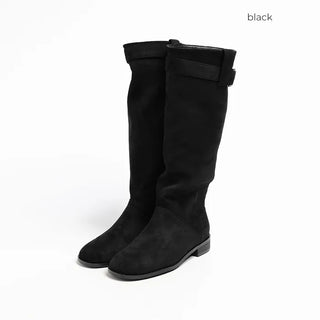 Belted suede long boots