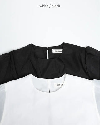 Organza ruffle balloon sleeve blouse
