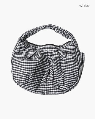 Checked Shirring Shoulder Bag