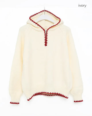 Two-tone knit half-zip hoodie