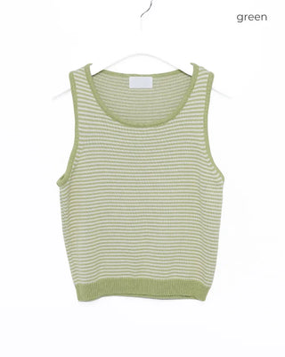 U-neck striped knit tank top