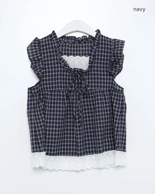 Lace layered check sleeveless top