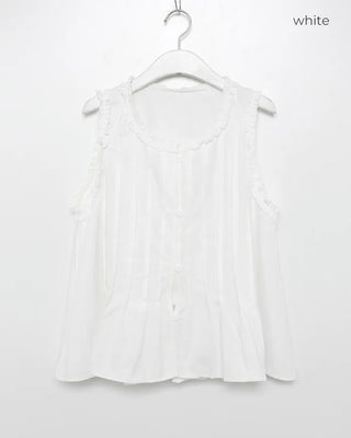 Pintuck frill sleeveless flared button blouse