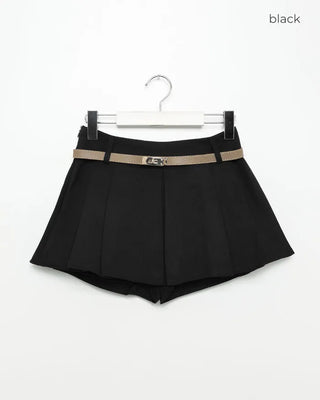 Belted pleated mini skirt