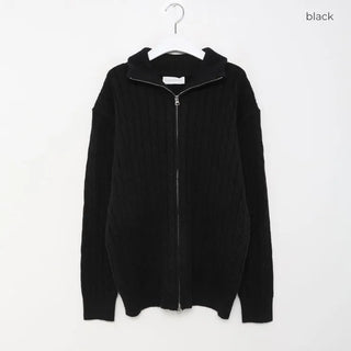Cable knit 2-way zip-up knit